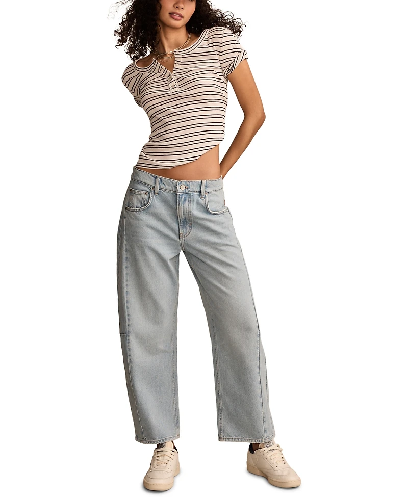 Lucky Brand Women's Distressed High Rise Barrel-Leg Jeans