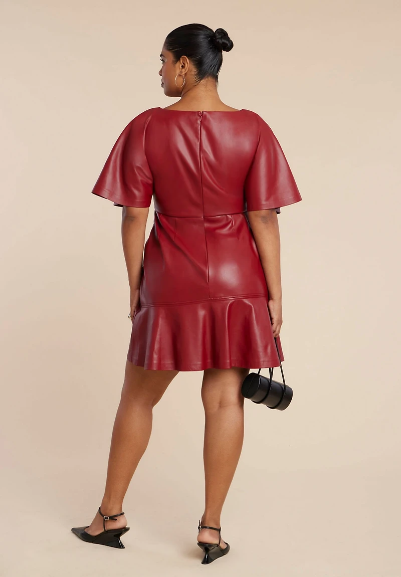 Eloquii Women's Plus Drapey Faux Leather Mini Dress