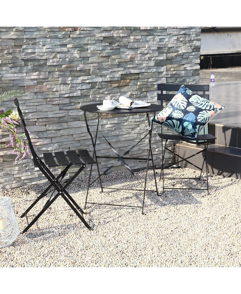 3-Piece Bistro Set, Folding Outdoor Patio Furniture Set with 2 Powder-Coated Steel Chairs & 1 Table