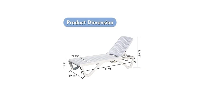 Adjustable Pool Lounge Chair with Wheels and 5-Position Backrest