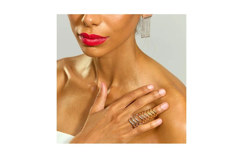 Lucy Quartermaine Tri Tone Waterfall Armour Ring
