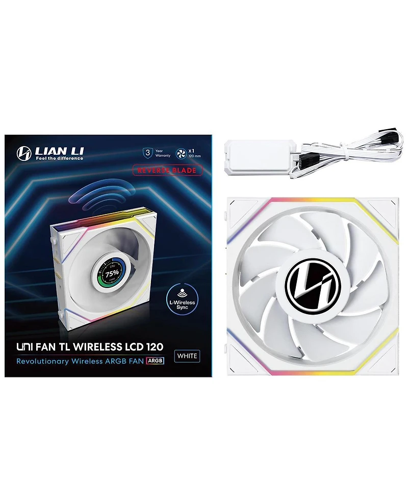 Lian-Li Uni Fan Tl Wireless 1.6" Lcd 120mm Argb Case Fan with Reverse Blade, White