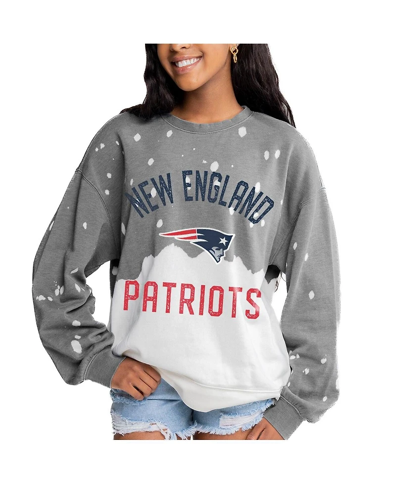 Gameday Couture Women's Gray New England Patriots Oversized Coin Toss Faded French Terry Tri-Blend Pullover Sweatshirt