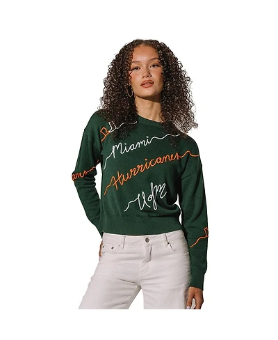 Kadyluxe Women's Green Miami Hurricanes Love Note Embroidered Pullover Sweater