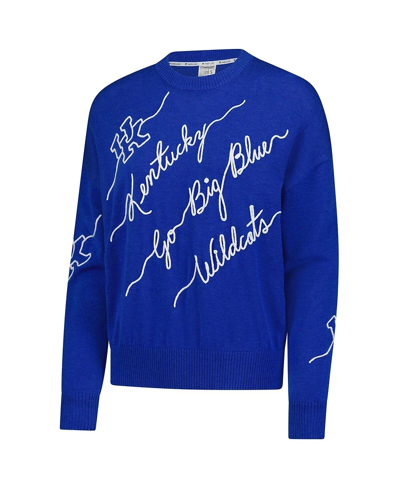 Kadyluxe Women's Royal Kentucky Wildcats Love Note Embroidered Pullover Sweater