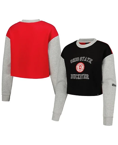 Hype and Vice Women's Black Ohio State Buckeyes Color Block Rookie Crew Pullover Sweatshirt