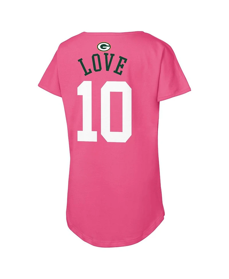 Outerstuff Big Girls Jordan Love Pink Green Bay Packers Player Name Number T-Shirt