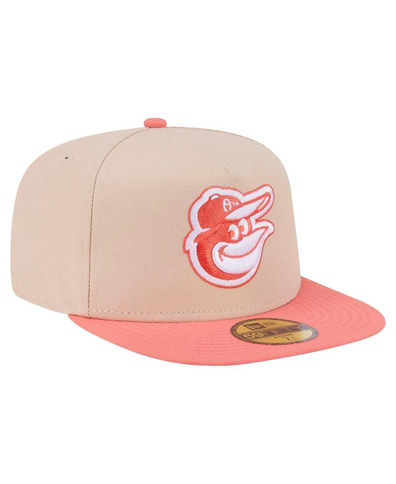 New Era Men's Light Beige/Coral Baltimore Orioles Two-Tone Color Pack A-Frame 59FIFTY Fitted Hat