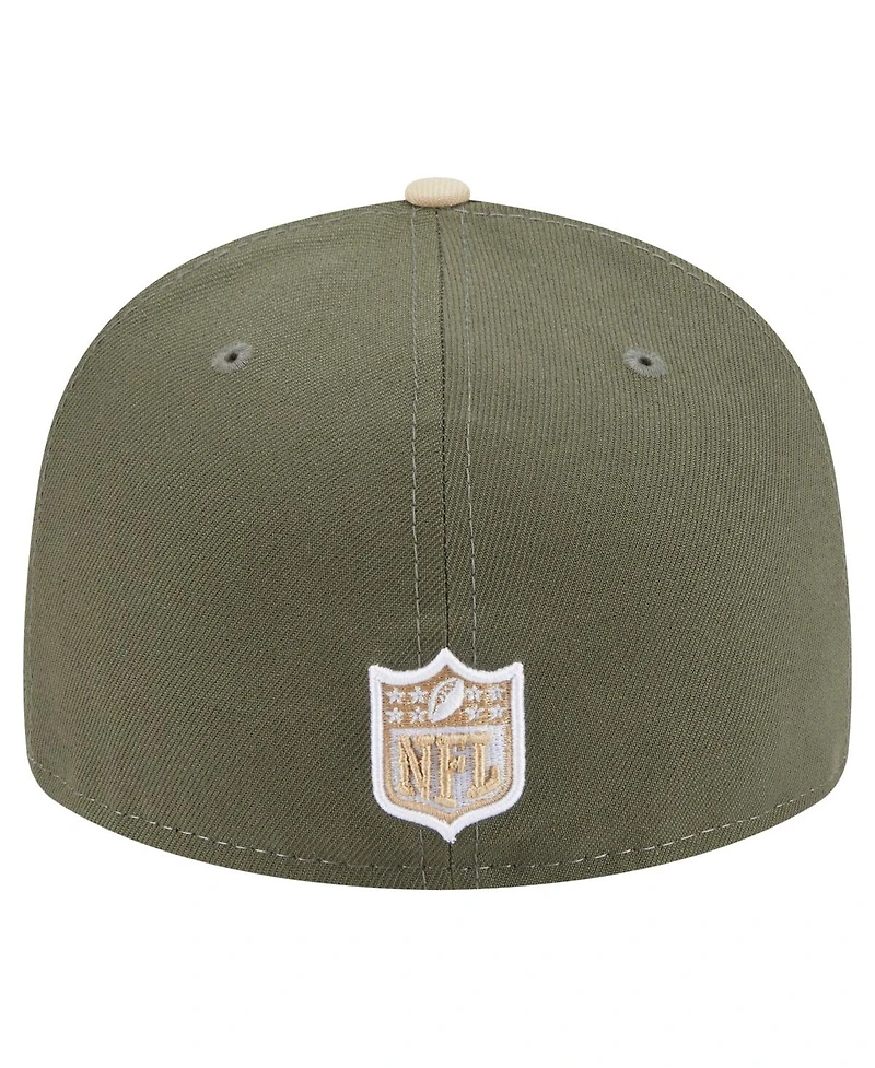 New Era Men's Light Beige/Olive England Patriots Two-Tone Color Pack Split Panel 59FIFTY Fitted Hat