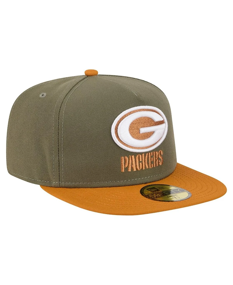New Era Men's Olive/Brown Green Bay Packers Color Pack A-Frame 59FIFTY Fitted Hat