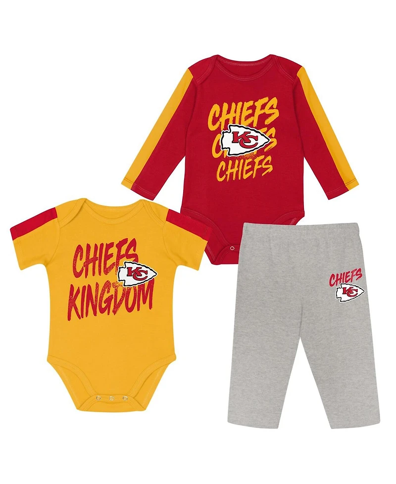 Outerstuff Baby Boys and Girls 3-Piece Red/Gold Kansas City Chiefs Double Down Creeper Pants Set