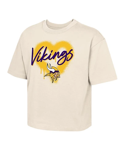 Outerstuff Big Girls Cream Minnesota Vikings Spray Heart Boxy T-Shirt