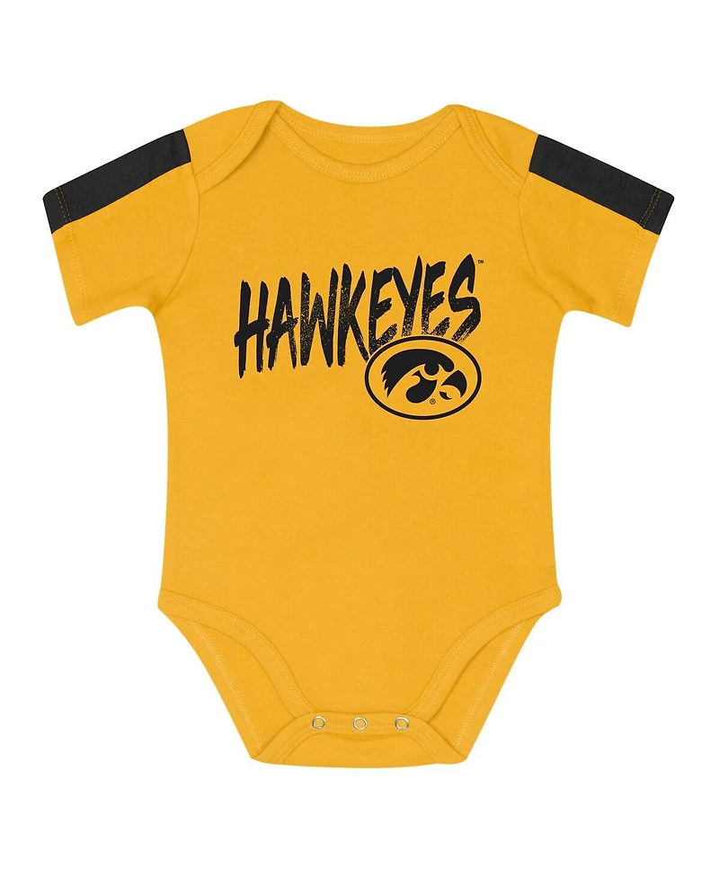 Outerstuff Baby Boys and Girls 3-Piece Black/Gold Iowa Hawkeyes Double Down Creeper and Pants Set