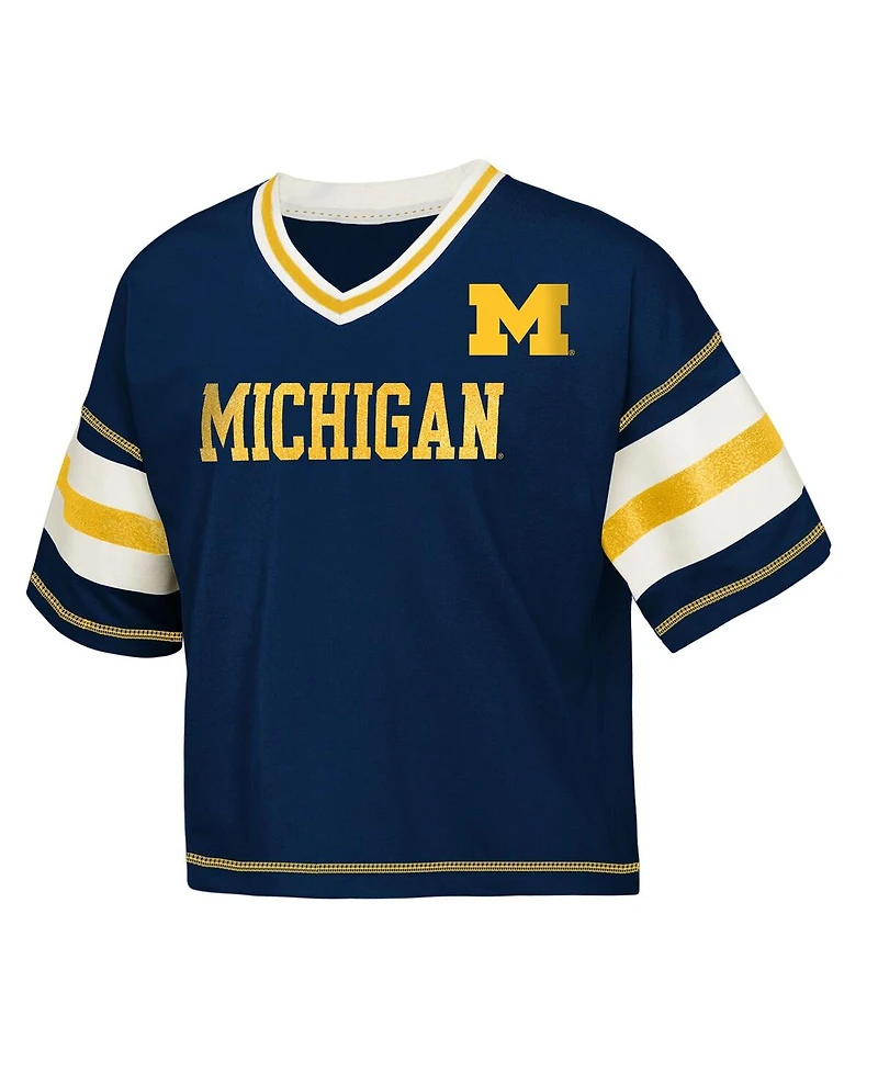 Outerstuff Big Girls Navy Michigan Wolverines Gridiron Jersey V-Neck T-Shirt