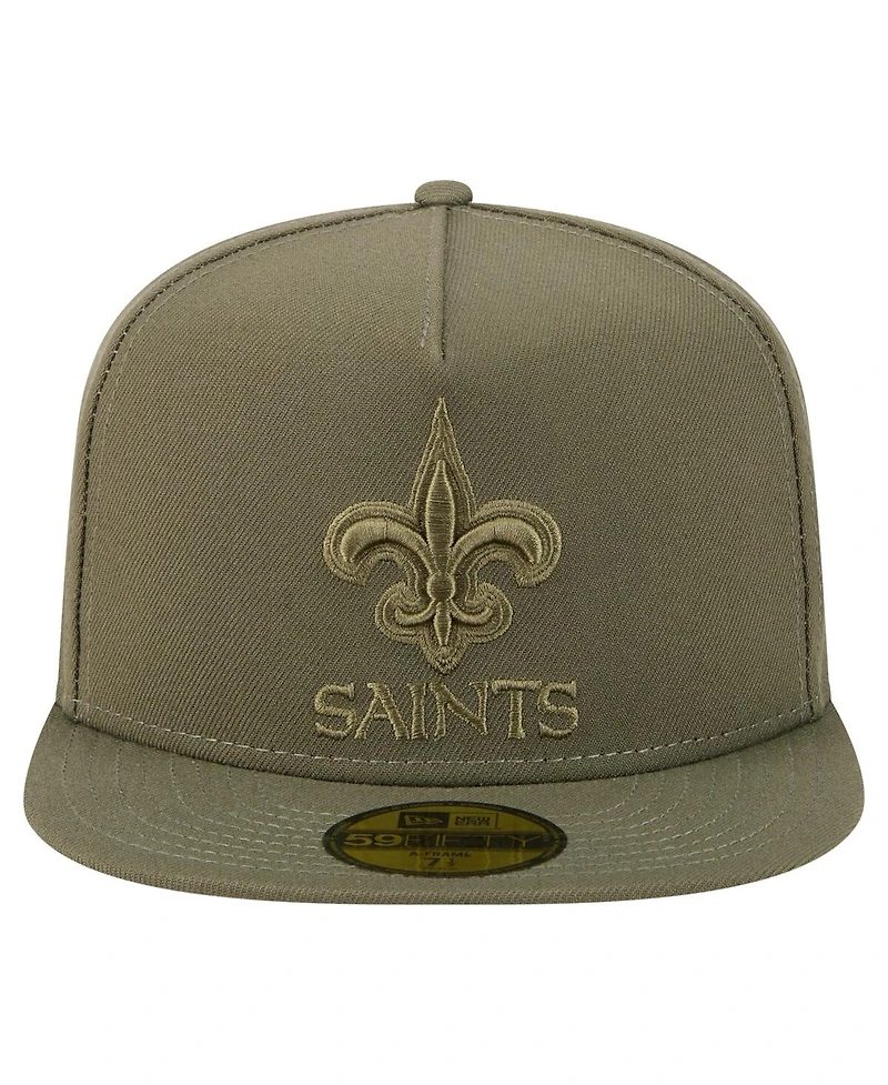 New Era Men's Olive Orleans Saints Color Pack A-Frame 59FIFTY Fitted Hat