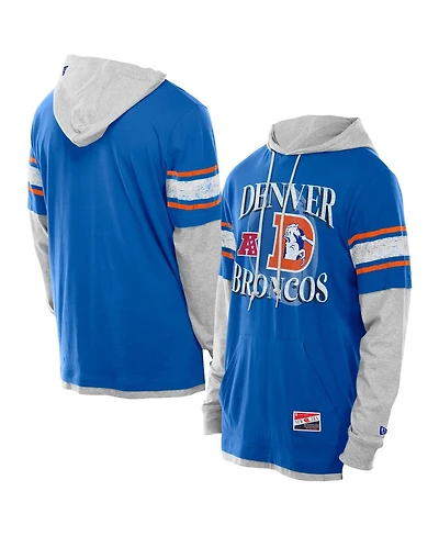 New Era Men's Royal Denver Broncos Twofer Layered Long Sleeve Hoodie T-Shirt