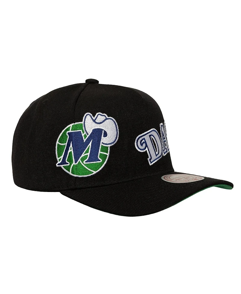 Mitchell & Ness Men's Black Dallas Mavericks Busted Logo Wordmark Wrap Around Pro Pinch Adjustable Hat
