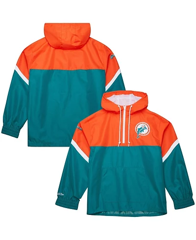 Mitchell & Ness Men's Orange/Aqua Miami Dolphins Tie Breaker Vintage Logo Lightweight Anorak Half-zip Windbreaker