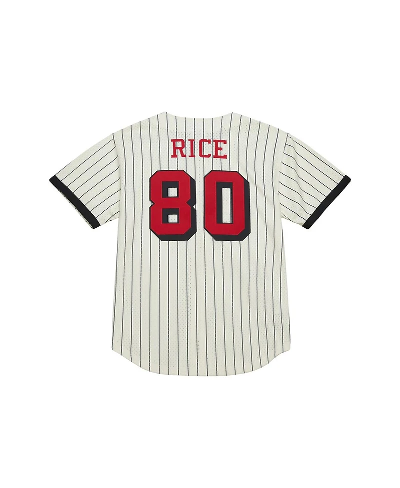 Mitchell & Ness Men's Jerry Rice Cream San Francisco 49ers Name Number Mesh Button-Up Baseball Jersey