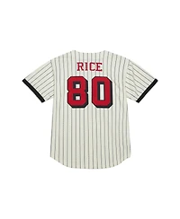 Mitchell & Ness Men's Jerry Rice Cream San Francisco 49ers Name Number Mesh Button-Up Baseball Jersey