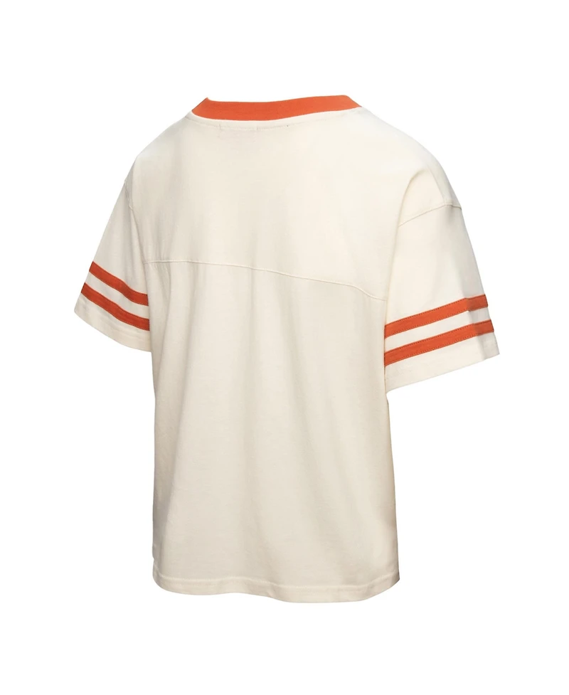 Mitchell & Ness Women's Cream Texas Longhorns Cropped Ringer T-Shirt