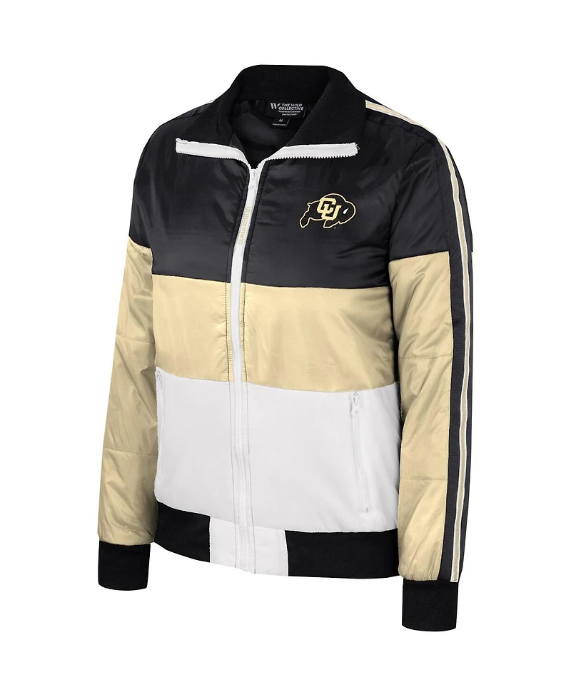 The Wild Collective Women's Gold Colorado Buffaloes Color Block Puffer Full-Zip Jacket