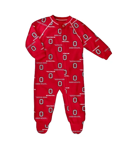 Outerstuff Baby Boys and Girls Scarlet Ohio State Buckeyes All-Over Print Raglan Full-Zip Coverall