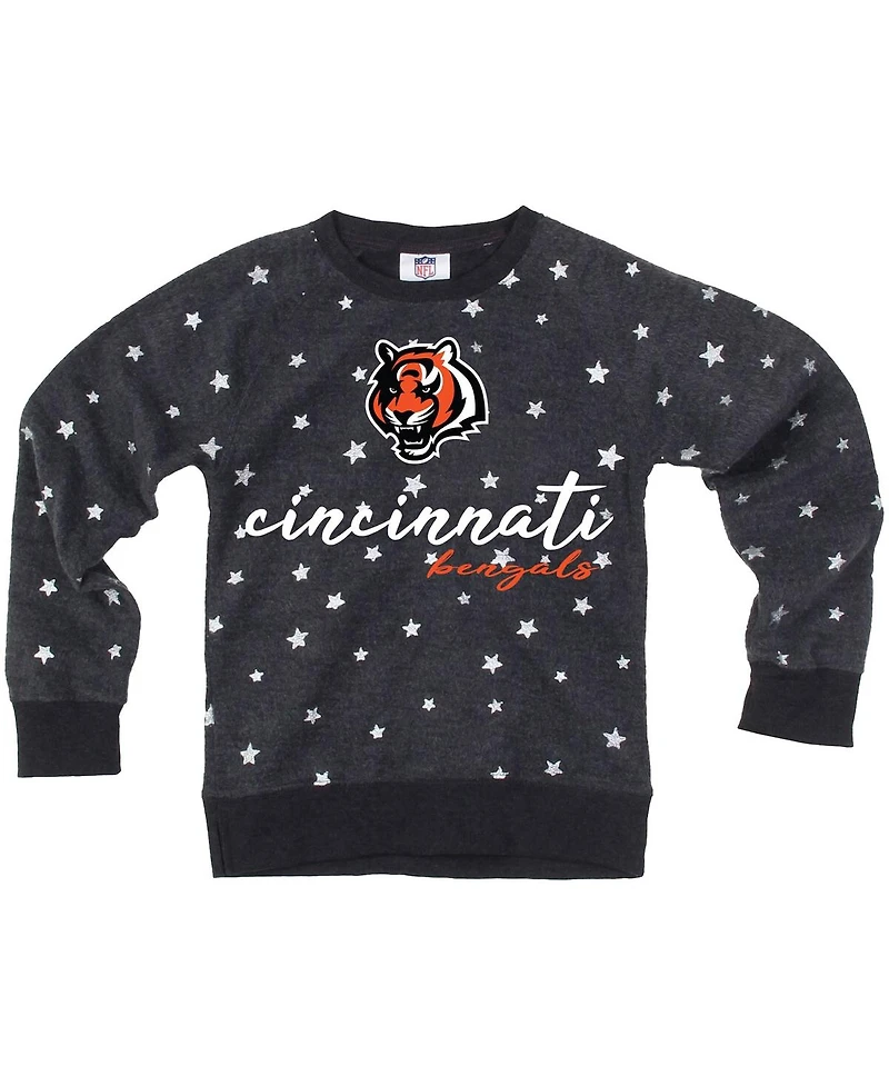Wes & Willy Big Girls Black Cincinnati Bengals Shimmer Star Reverse Fleece Pullover Sweatshirt