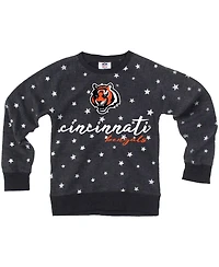 Wes & Willy Big Girls Black Cincinnati Bengals Shimmer Star Reverse Fleece Pullover Sweatshirt