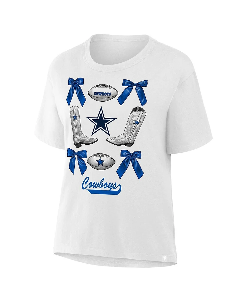 Dallas Cowboys Women's White Coquette Bow and Boots T-Shirt