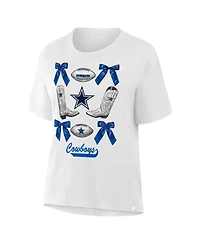 Dallas Cowboys Women's White Coquette Bow and Boots T-Shirt