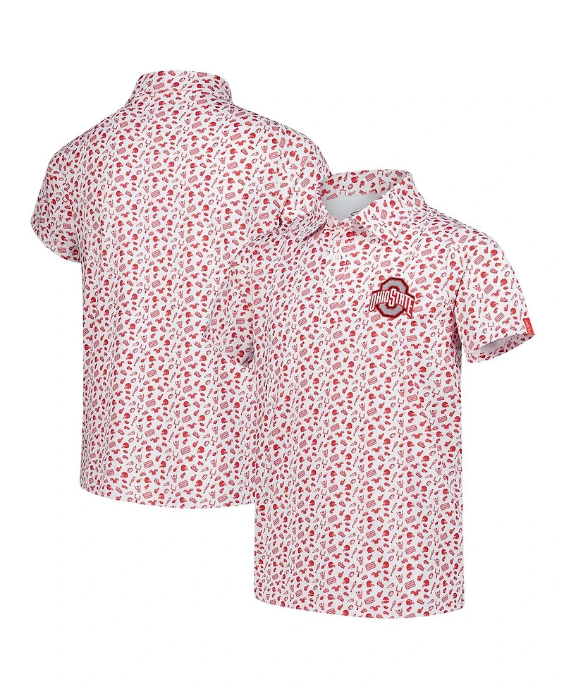 Garb Big Boys and Girls White/Scarlet Ohio State Buckeyes Tom Allover Print Performance Polo Shirt