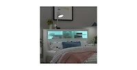 Storage Bookcase Headboard with Led Lights – Wood Grain Finish and Open Shelves for Nighttime Essentials