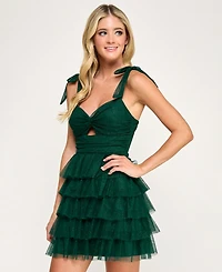 City Studios Juniors' Knot Front Tie Shoulder Tier Skirt Dress