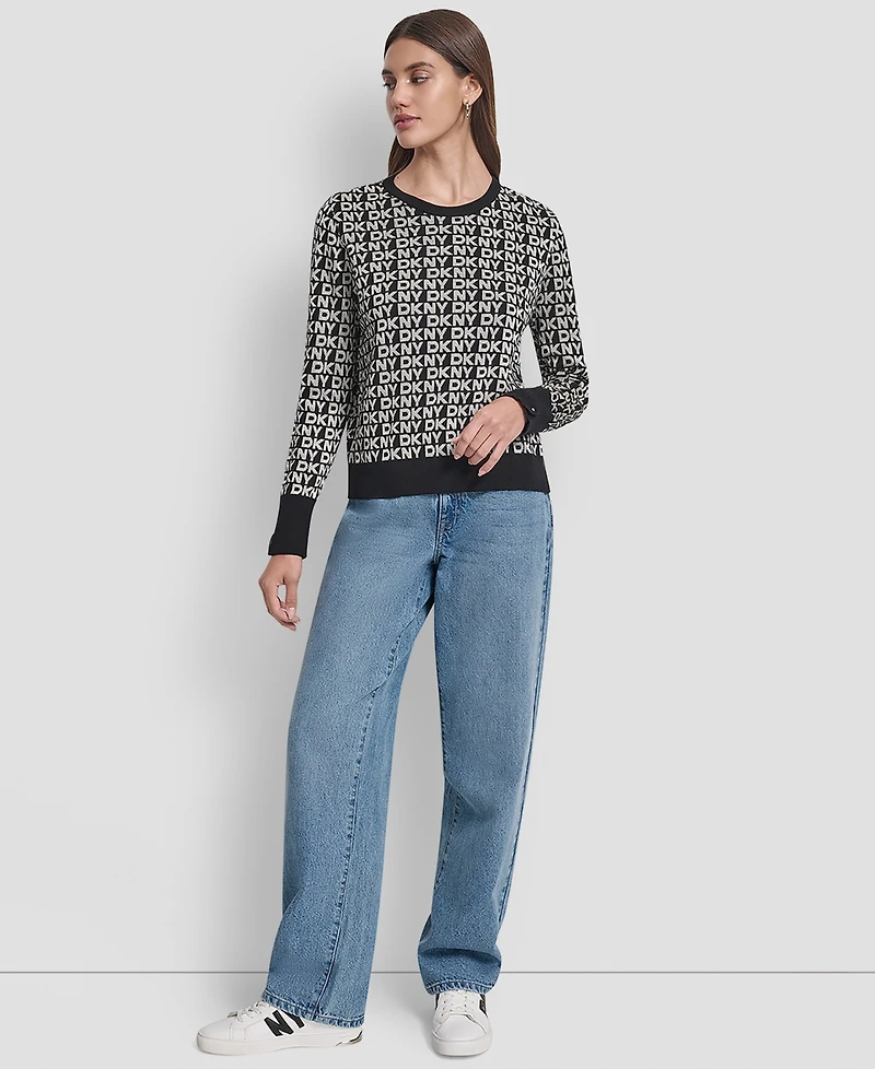 Dkny Jeans Petite Geometric Print Crewneck Sweater