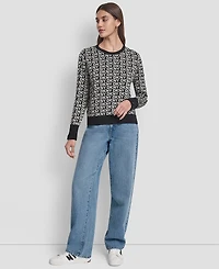 Dkny Jeans Petite Geometric Print Crewneck Sweater