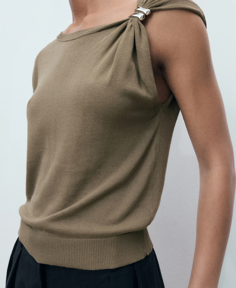 Mango Women's Metallic Detail Fine-Knit Sweater