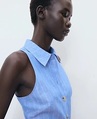 Mango Women's Striped Linen-Blend Shirt-Style Dress