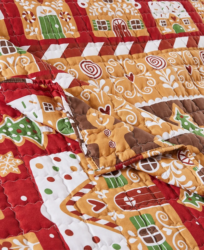Greenland Home Fashions Gingerbread Lane Novelty Holiday Reversible Throw, 50" x 60"