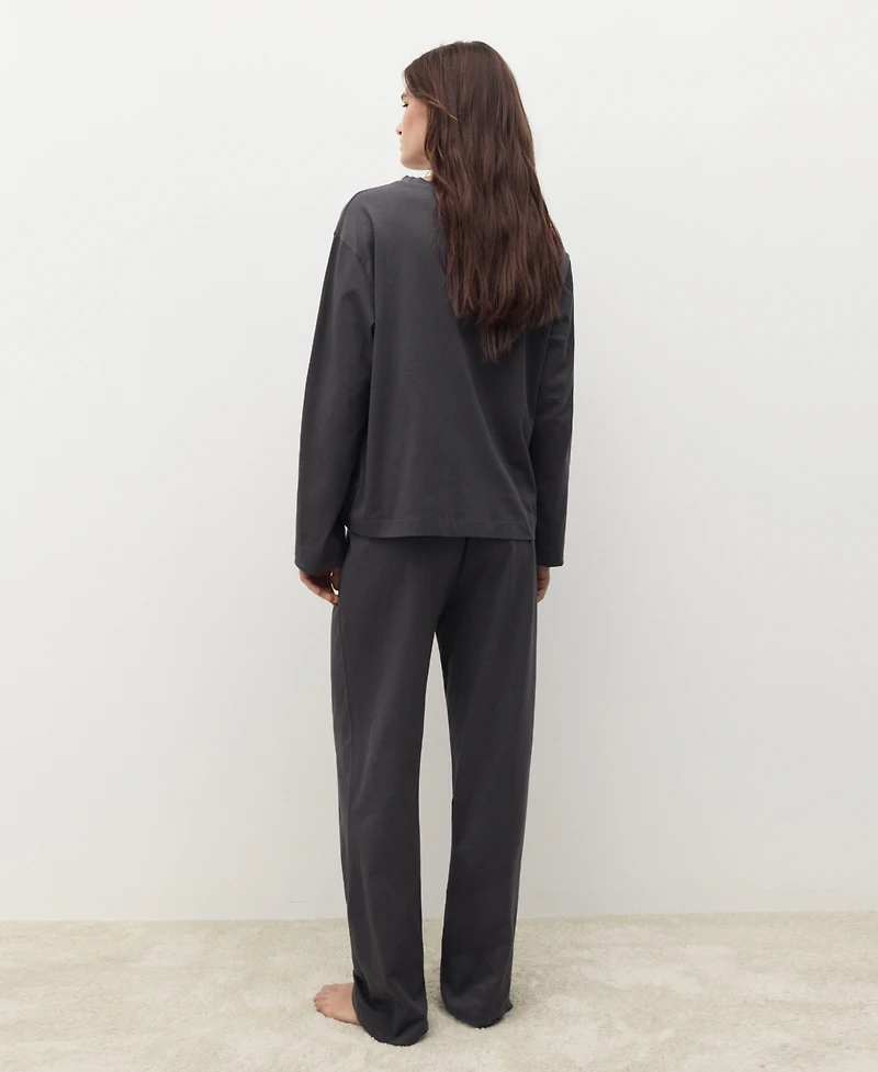 Mango Women's Two-Piece Plain Cotton Pajamas