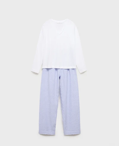 Mango Women's 2-Piece Seersucker Striped Pajamas