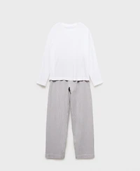 Mango Women's 2-Piece Seersucker Striped Pajamas