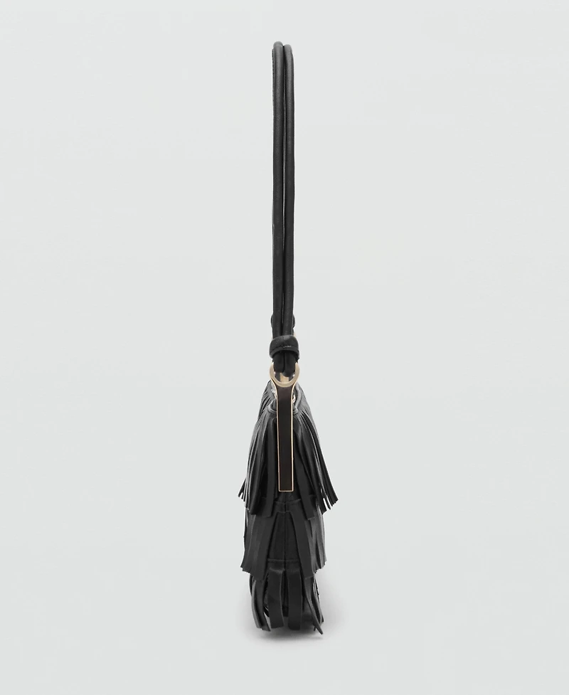Mango Women's Fringes Detail Large Leather Shoulder Bag
