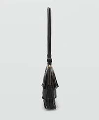 Mango Women's Fringes Detail Large Leather Shoulder Bag