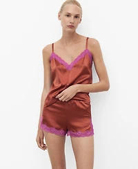 Mango Women's Contrasting Lace Silk Top