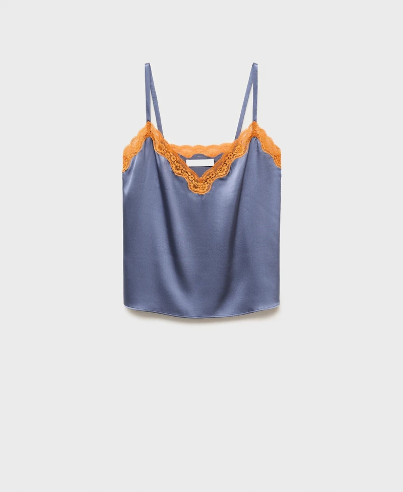 Mango Women's Contrasting Lace Silk Top