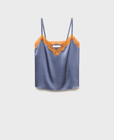 Mango Women's Contrasting Lace Silk Top