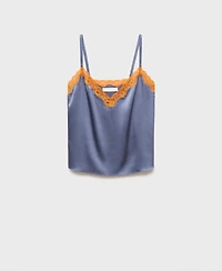 Mango Women's Contrasting Lace Silk Top