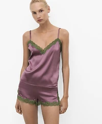 Mango Women's Contrasting Lace Silk Top