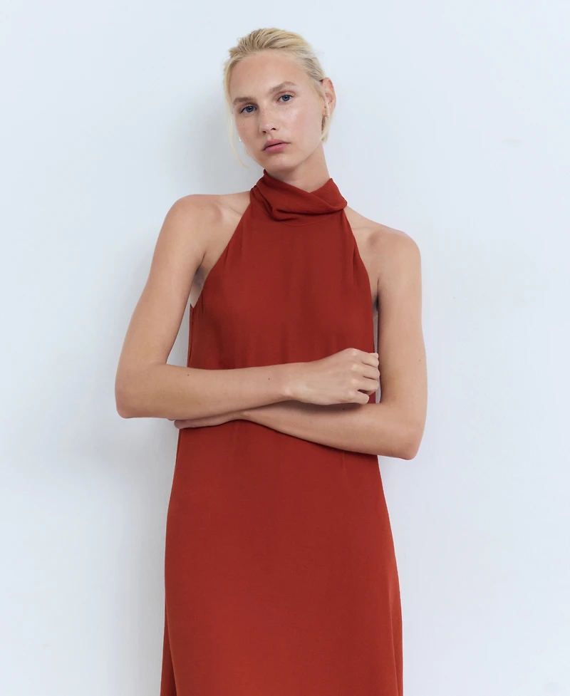 Mango Women's Bow Neck Long Dress